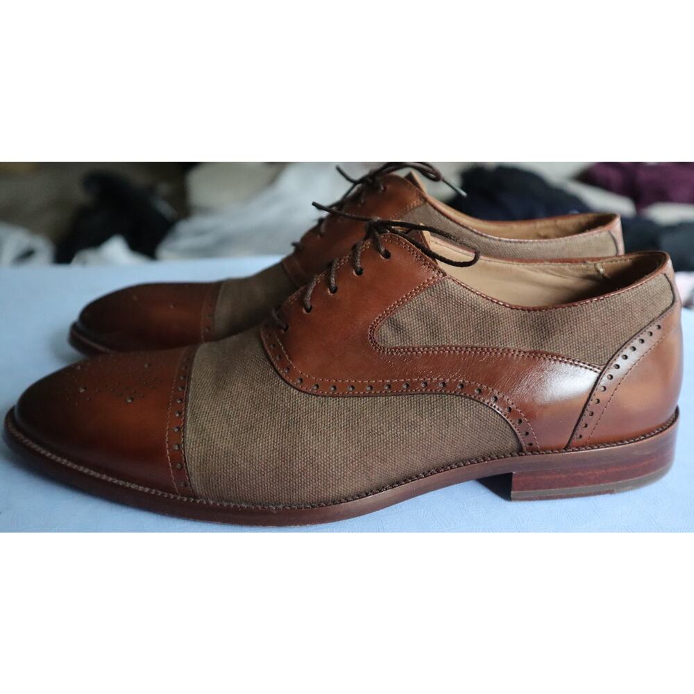 Flag LTD Hamilton Leather Canvas Cap Toe Dress Shoe Burnished Brown Mens 9 - Picture 2 of 10